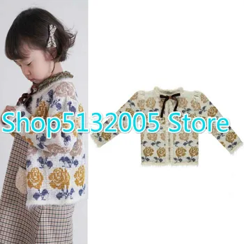 

Pre-sale2020 Ins Beo Retro Children's Knitted Girl Sweater Wool Blend Cardigan Kid Sweater