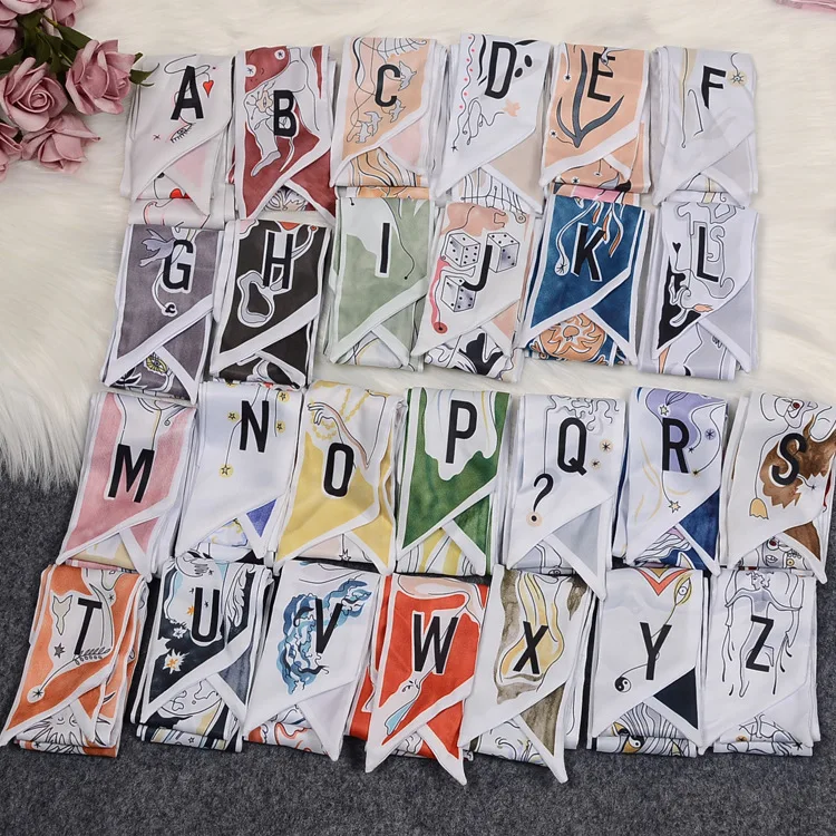 

Luxury Brand New 26 Letters Scarf Women Silk Scarf Bag Skinny Constellation Scarf Fashion Design Headband Neckerchief