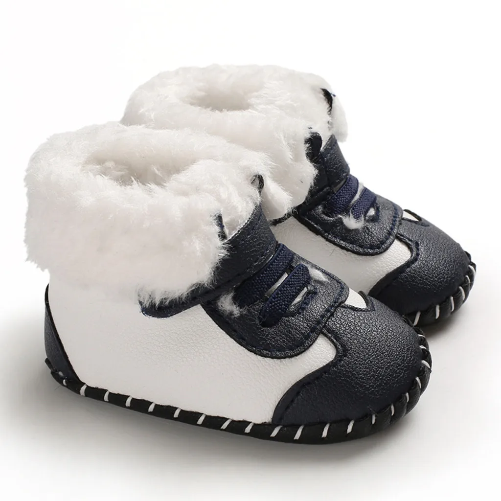 Рождественские теплые зимние сапоги из флока для маленьких девочек и мальчиков; обувь для младенцев; милые зимние сапоги - Цвет: Black