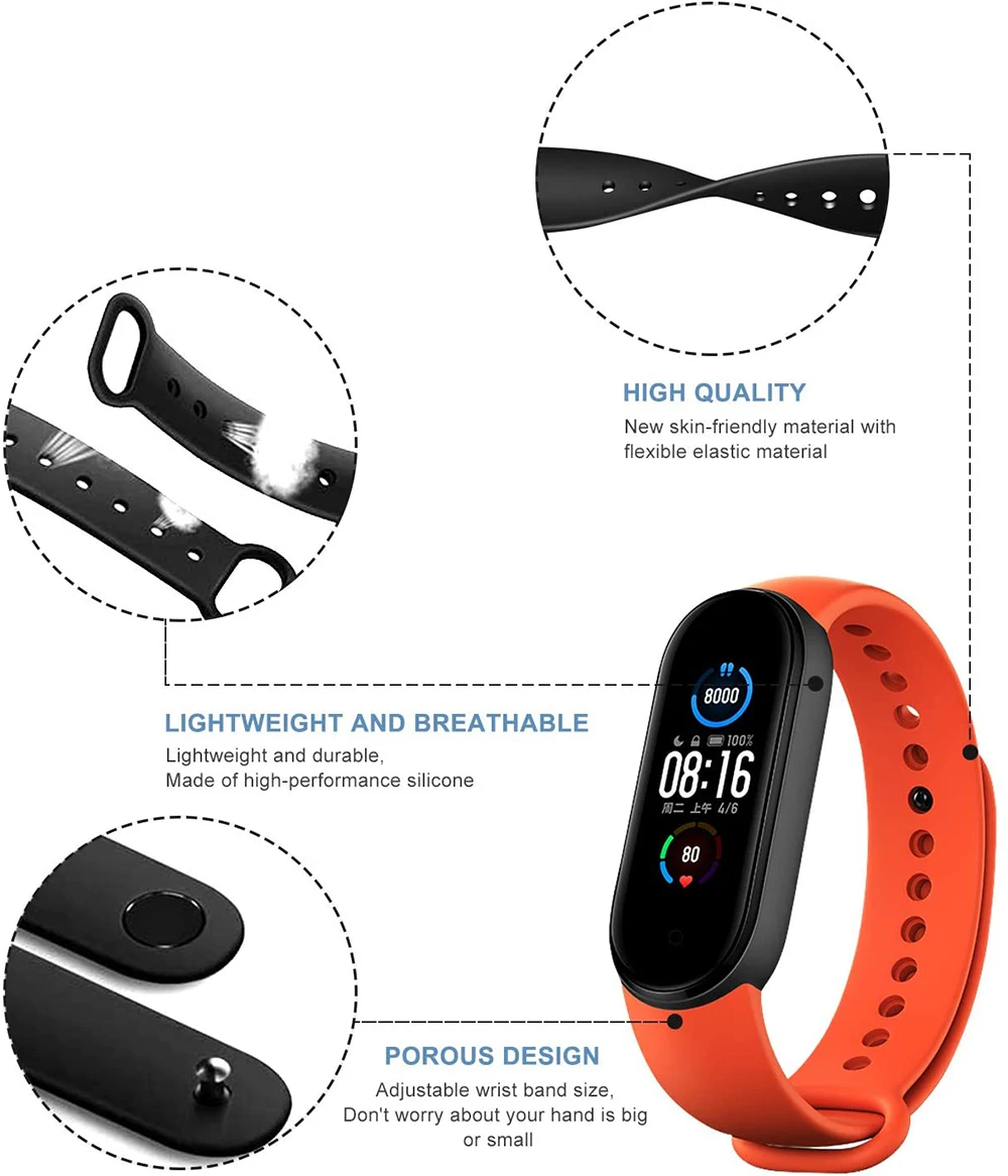 Strap Replacement + Screen Protector film for Xiaomi Mi Band MiBand 7 5 6 NFC / Amazfit Band 5 Bracelet Smart Band Accessories