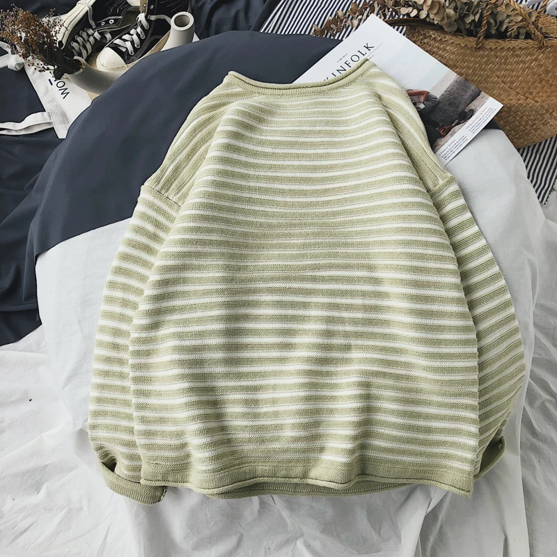 Green stripes Зимнее мужское четырехцветное Полосатое пальто с принтом из теплого кашемира пуловер шерстяной свитер брендовый Повседневный вязаный Размер M-2XL - Цвет: Green stripes