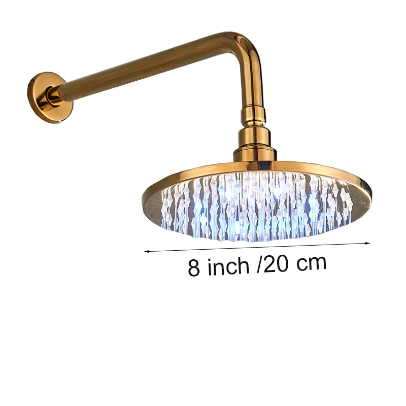16 inch Large Rainfall LED Gold Shower Head Brass Shower Head with Shower Arm Round Shower Head Faucet Accessory - Цвет: 8 inch wall