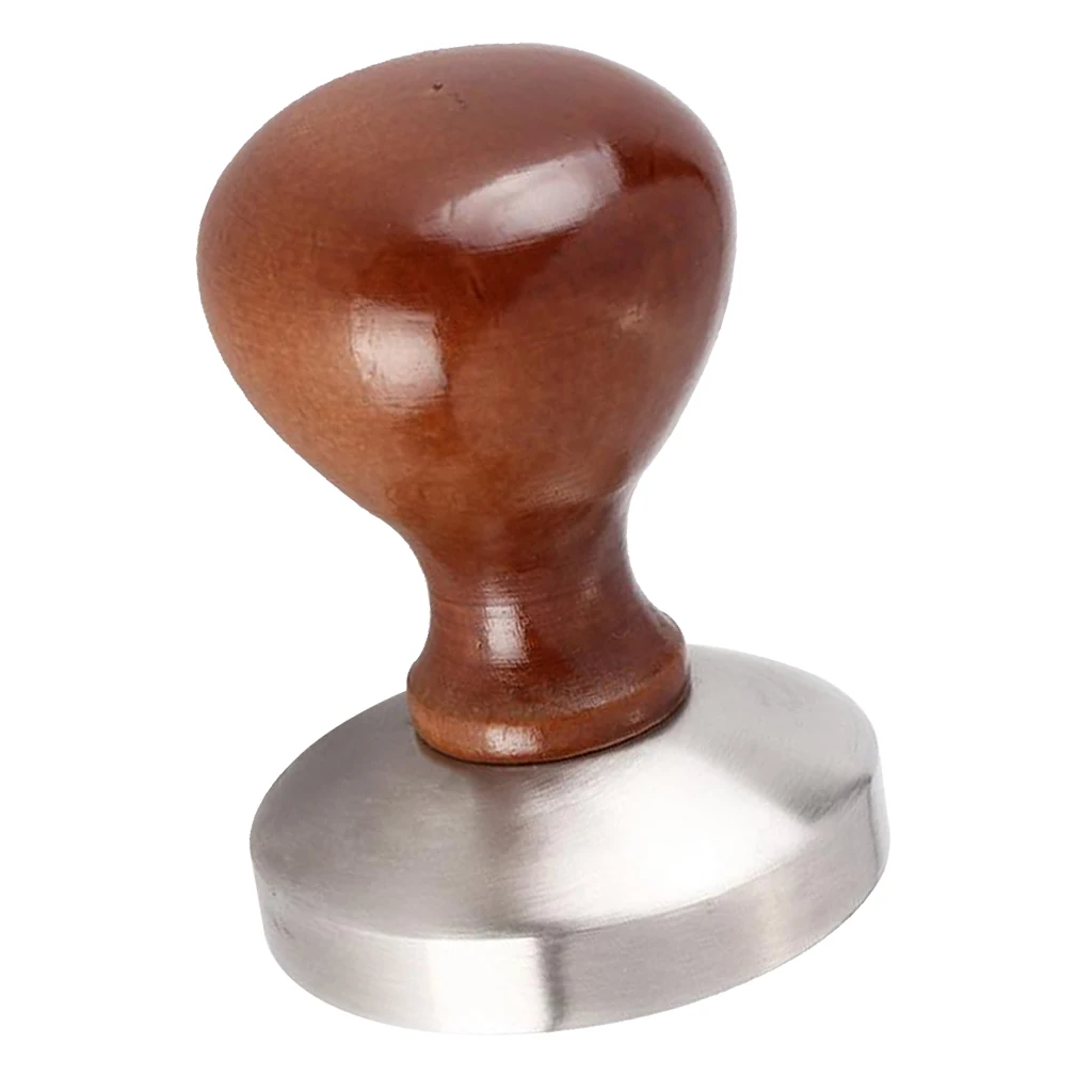 Stainless Steel Espresso Coffee Tamper Machine 58mm Flat Base Wood Handle