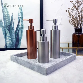 

Lotion Bottle Liquid Soap Dispenser Refillable Stainless Steel Pump Home Hotel Manual Press Shower Gel Kitchen Freestanding