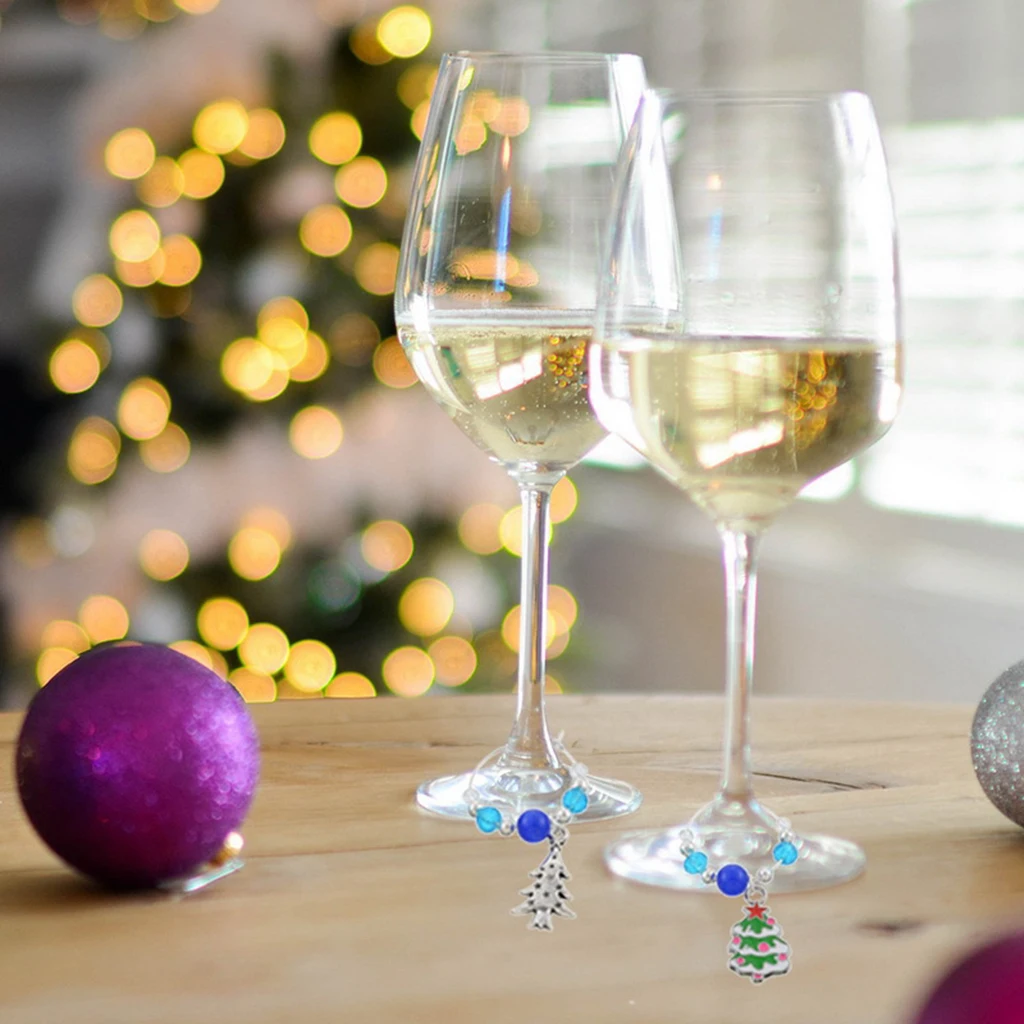 6pcs Fashion Mixed Christmas Wine Glass Marker Charms Ornaments Table Decoration