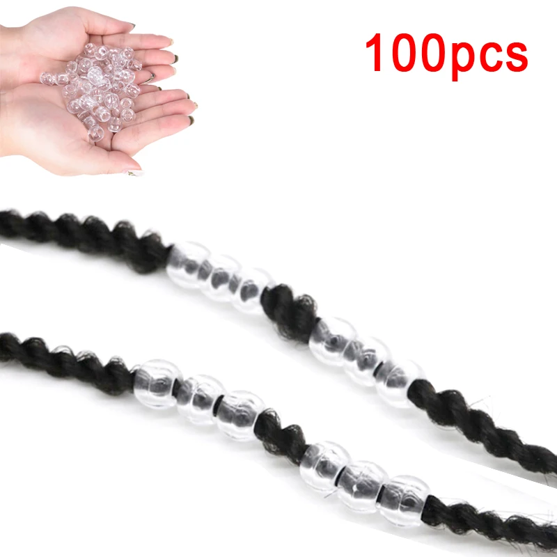 100pcs Dread Dreadlock Beads Transparent Hair Braid  Acrylic Rings For Hair Accessories Big Hole Braids