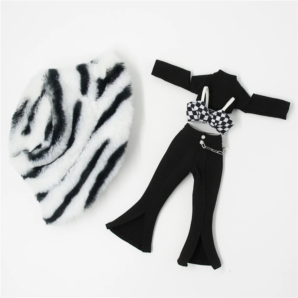 Neo Blythe Doll Cropped Top Shirt Bra with Bell Bottom Pant & Leopard Hat 16