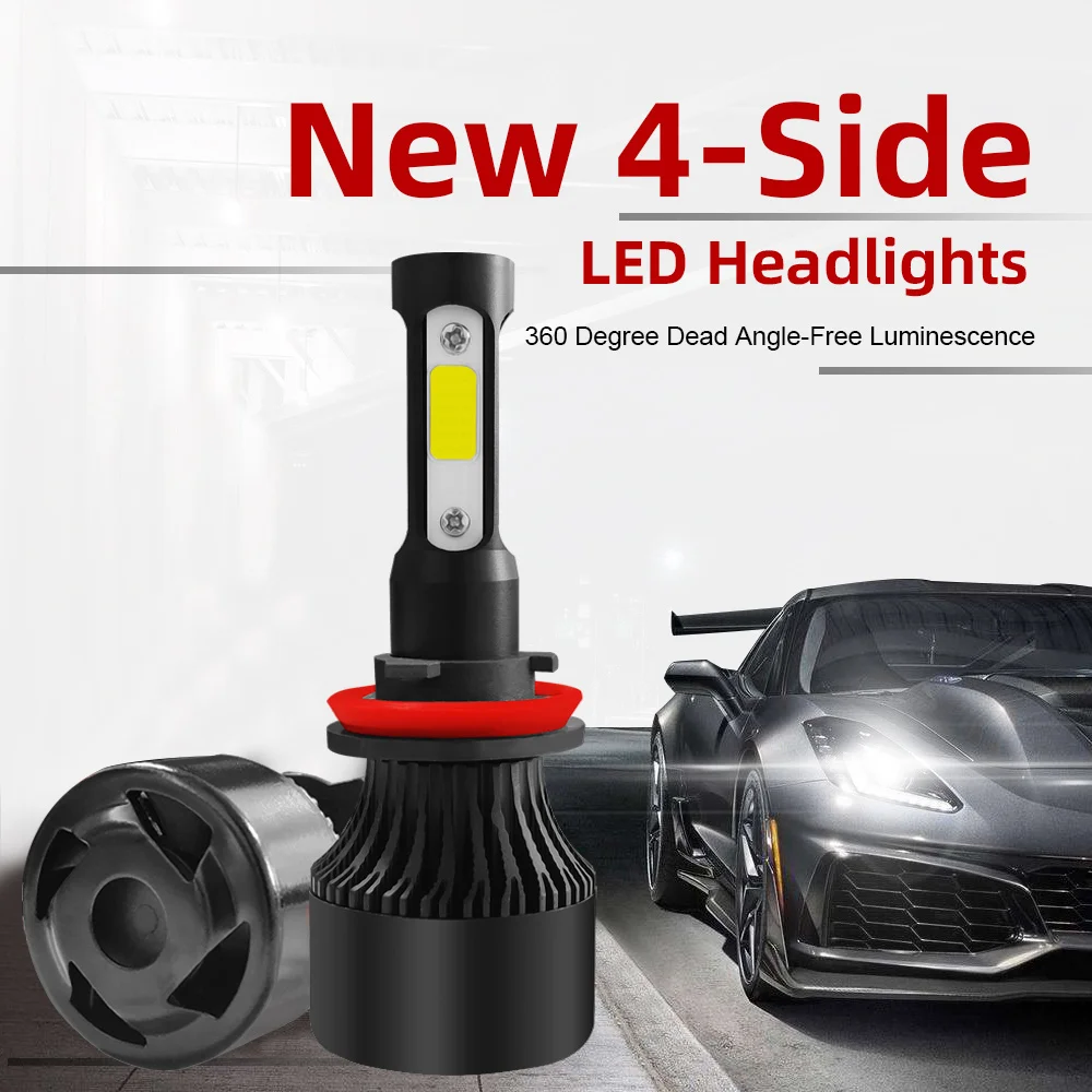 2pcs Car Headlight H4 H7 H8 H9 H11 Car 4-Sides LED Headlight 9004 9005 9005 9006 H13 200W 20000LM Hi/Low Kit Bulbs Beam 6000K