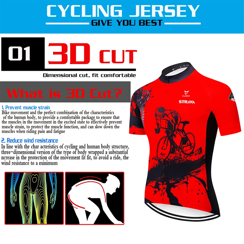 

2020 new red STRAVA Pro Bicycle Team Short Sleeve Maillot Ciclismo Cycling Jersey Summer breathable Cycling Clothing Jersey