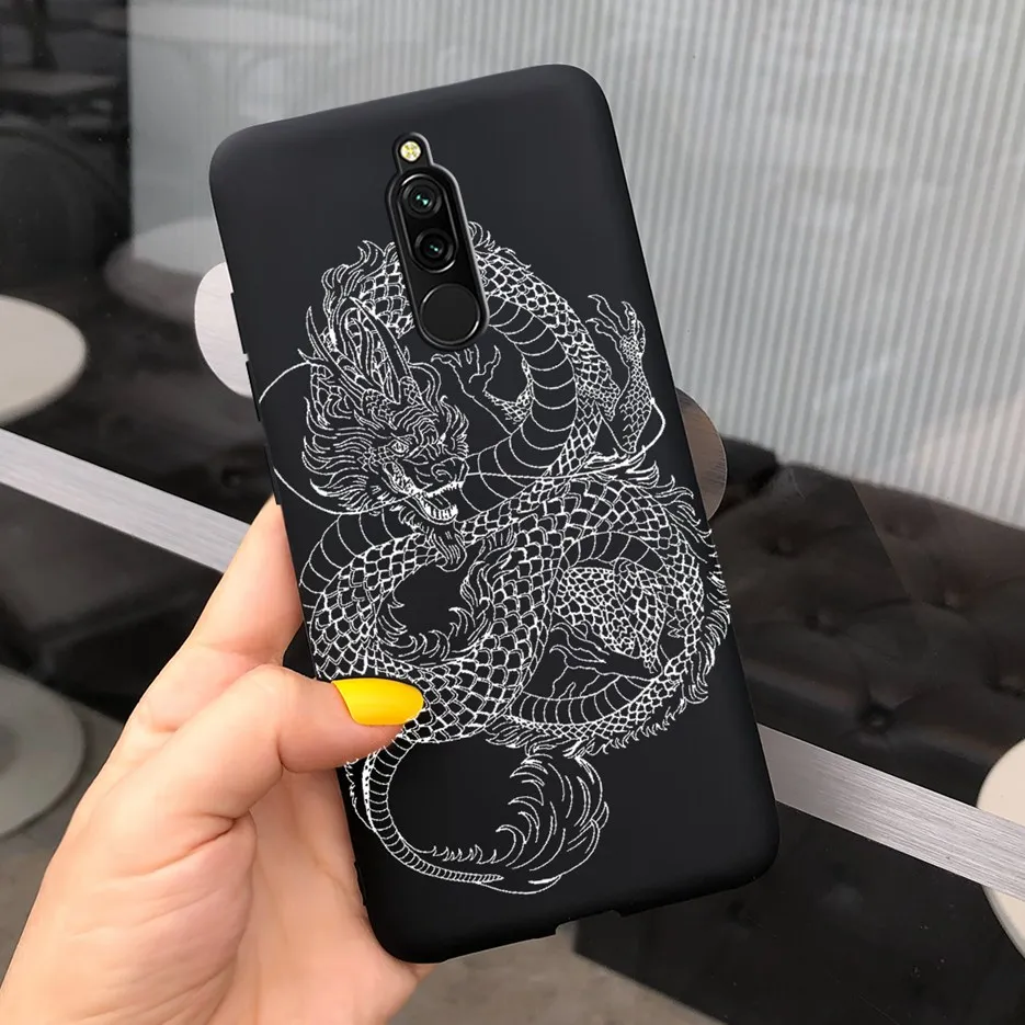 Thoáng Mát Rồng Sư Tử Sơn Ốp Lưng Cho Xiaomi Redmi 8 Ốp Lưng Redmi8 Mềm Mỏng Sang Trọng Đen Mờ Dành Cho Xiaomi redmi 8A 8 Một Ốp Lưng