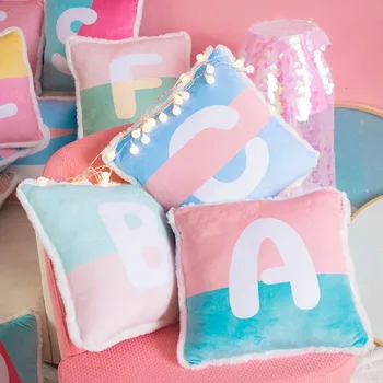 

Letters Pillowcase Soft Plush Throw Pillow 35x35cm Cushion Cover Square Decorative Pillow Cover for Sofa Home Decorations