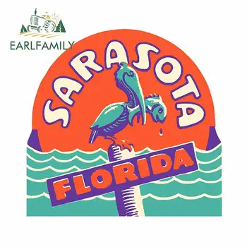

EARLFAMILY 13cm x 9.8cm for Sarasota Florida Vintage Travel Car Stickers Personality VAN Anime Decal Bumper Laptop Car Styling
