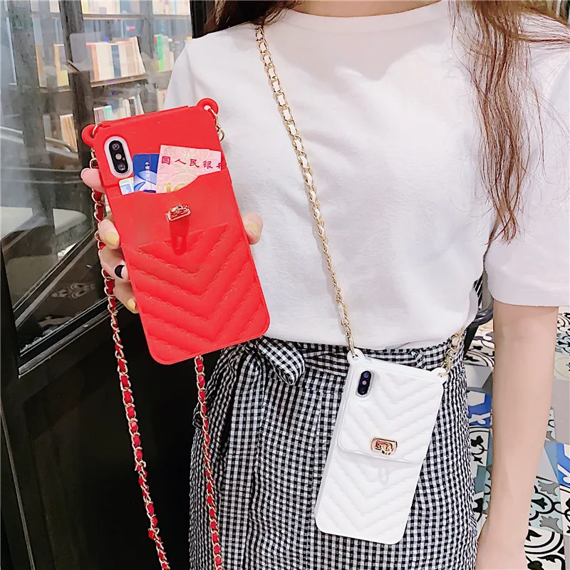 

All-inclusive Silicone Crossbody Wallet Card phone case for iphone Xs max XR X 8 7 6 6S plus luxury brand Flip cover with strap