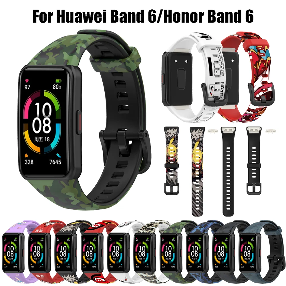 Ремешок сменный силиконовый для Huawei Band 6 Pro/6 Браслет с принтом смарт-часов Honor Band6