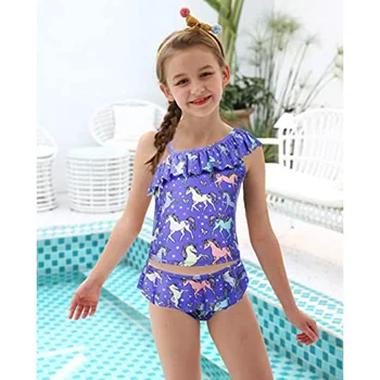 

Big Girls Ruffle Flounce Swimwear Printed Two Piece Swimsuit Kid Bathing Suit Swimsuit For Teenage Girl, Size 4-16