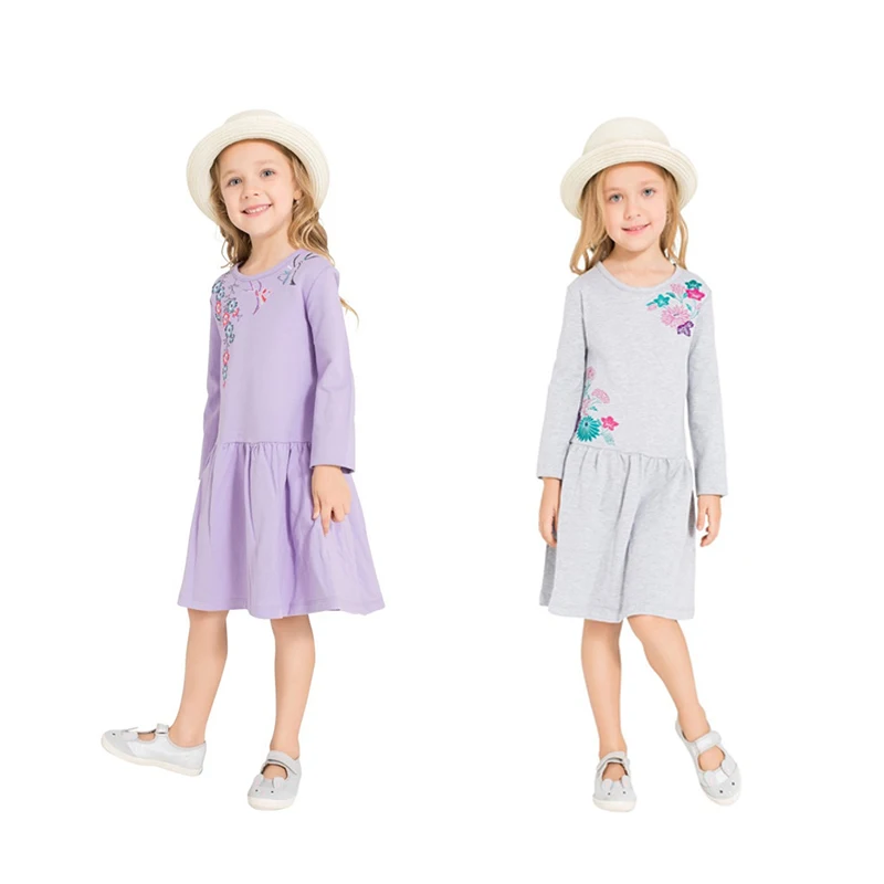 Jumping Meters Girls Cotton Dresses Floral Embroidery 3-12T