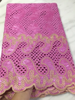 

Hot sell cotton lace fabric with embroider French net lace 100% cotton high quality bazin riche fabric 5 yards for woman dress