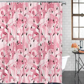 

Cartoon Bath Curtain Pink Flamingo Shower Curtain Waterproof Polyester Fabric Bathroom Decor