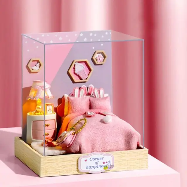 Cartoon DIY Miniature Dollhouse Wooden Furniture Kit Doll House Model Kids Girl Montessori Toys for Children Christmas Gifts 5