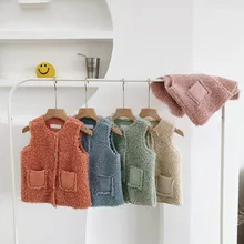 Осенне-зимний детский бархатный жилет из овечьей шерсти куртка с карманами для девочек милое детское пальто для мальчиков детские жилеты