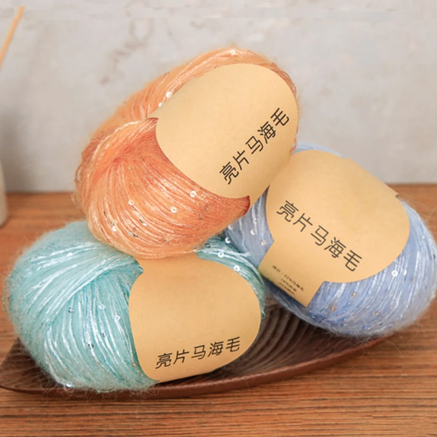 50g/ball New Sequins Mohair Yarn Soft Knitting for Cloth Colorful Thin Crochet | Дом и сад