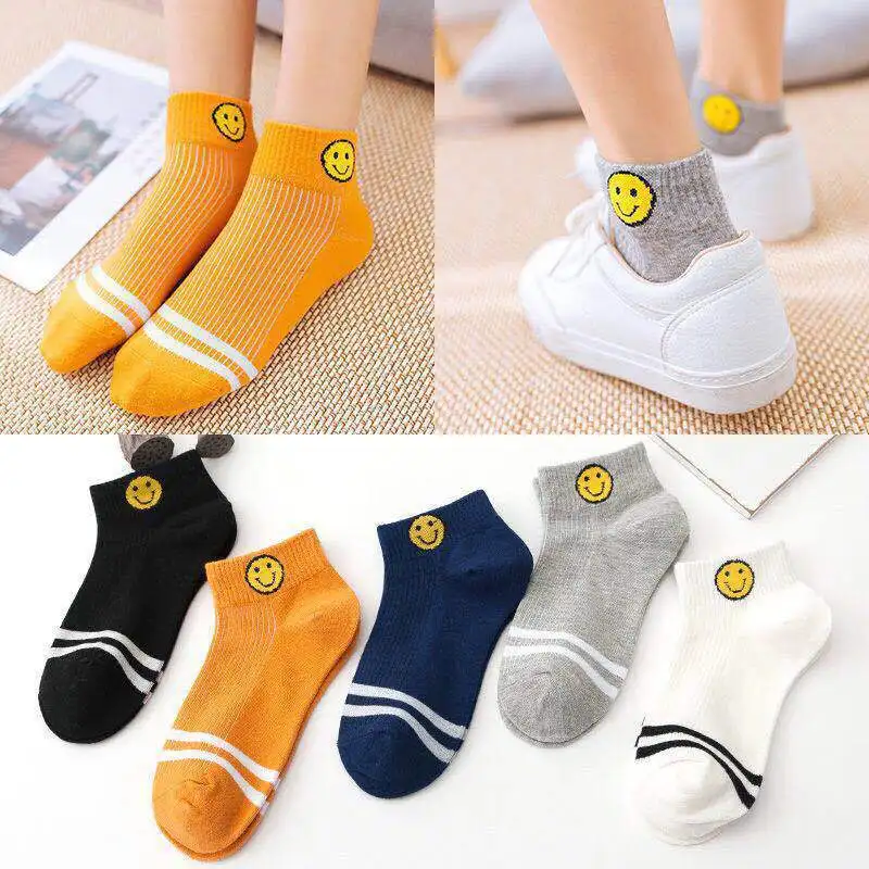 Boat Socks Cotton Cartoon Smiley Face Sock Socks Harajuku Low Help Shallow Mouth Couple Tide Socks - Цвет: 5 Pairs C