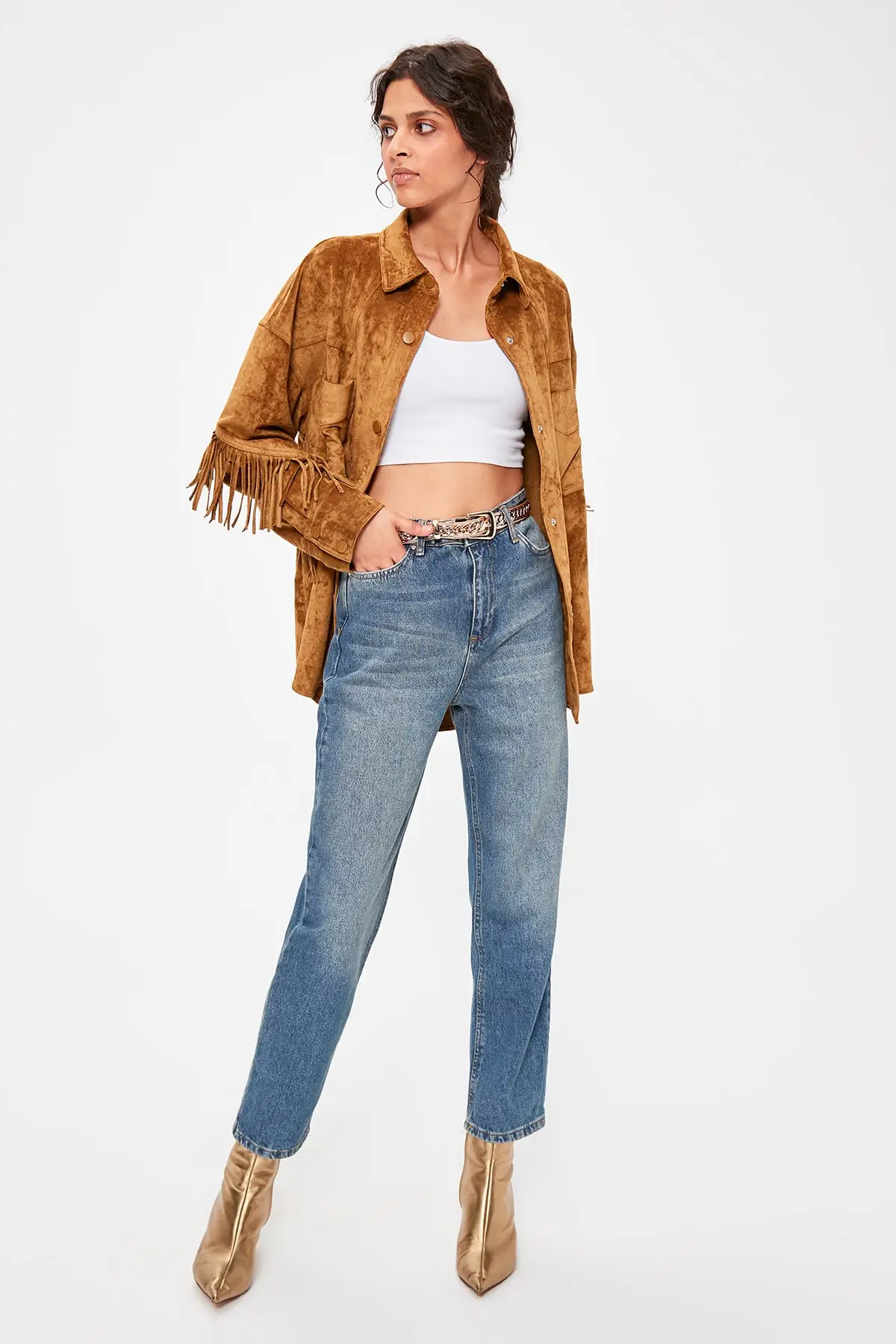 Trendyol синие Черные джинсы с завышенной талией Mom Denim TCLSS19LR0126