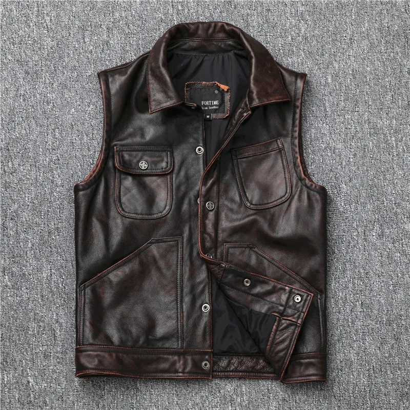 Gratis Verzending, Echt Lederen Jas, Mannen Koeienhuid Vest. donkerbruin Vintage Motor Biker Vest, Olie Wax Lederen Slanke Vest, Verkoop Gratis Verzending, Echt Lederen Jas, Mannen Koeienhuid Vest. donkerbruin Vintage Motor Biker Vest, Olie Wax Lederen Slanke Vest, Verkoop