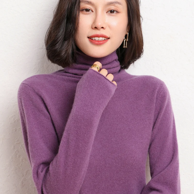 100% Pure Wool Sweater 2022Fall/Winter Pile Collar Pullover Korean Fashion Casual Knitted Tops Women Jacket Long Sleeve