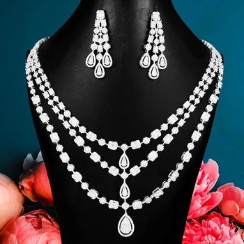 

GODKI 3 Layer Princess Necklace Earring Set Jewelry Set For Women Wedding Luxury Full Cubic Zircon Dubai Bridal jewelry Set 2020