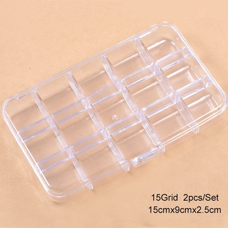 Oleeya 2pcs 15 Grid Transparent Plastic Jewelry Boxes