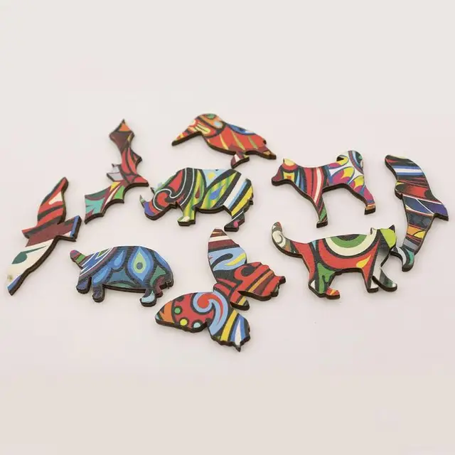 Artistic Animal Wooden Puzzle Bull Cat Owl Cock Wooden Jigsaw Puzzle Wood  Jigsaw Puzzle Educational Toys For Kids Adults 5