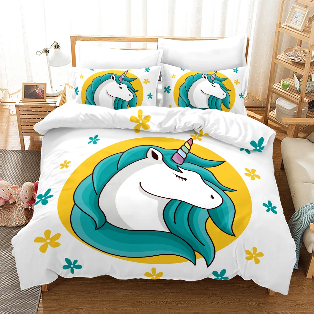 Многоцветный Lanke Cute Unicorn Bedding Set Duvet cover Pillowcases Twin Full Queen King Size Kids Bed Cover - Цвет: Многоцветный
