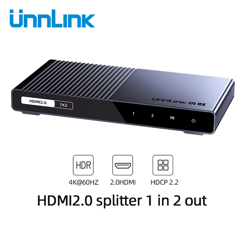 Сплиттер HDMI Unnlink 1X2 1X4 HDMI2.0 UHD 4K @ 60 Гц 18 Гбит/с 4:4:4 HDR HDCP 2 3D светодиодный Усилитель для