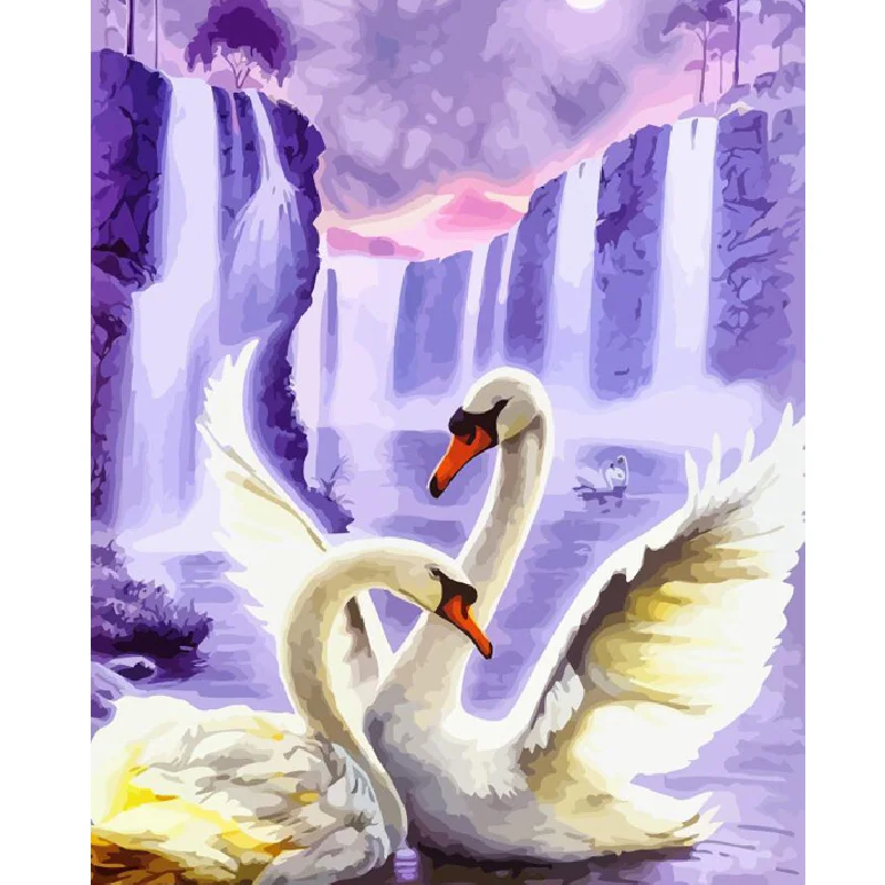 

Two Swans Animal DIY Digital Painting By Number Modern Wall Art Canvas Painting Unique Birthday Gift Room Decor