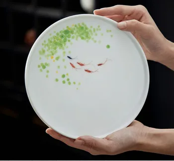 

Hand-painted Ceramic Tray Chinese Round Tea Tray Saucer Tea Set Accessories Dessert Tray Pastry Plate 20x1.8cm