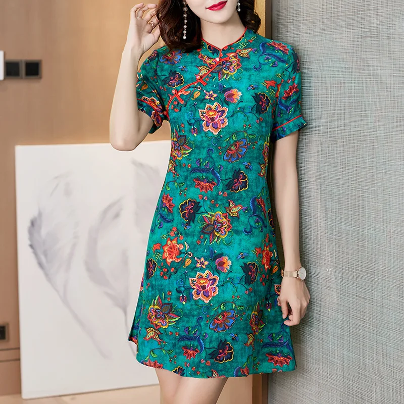Женское платье из натурального шелка с цветочным принтом летние платья модное