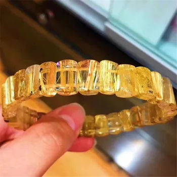 

10x7mm Top Natural Gold Rutilated Quartz Bangle Bracelet For Women Men Crystal Wealth Lucky Beads Gemstone Stretch Jewelry AAAAA