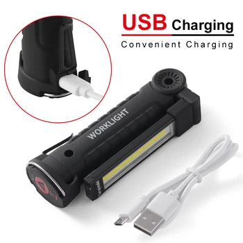 

Portable Work Light Flashlight COB+LED Foldable Rechargeable Magnetic Torch Flexible Inspection Lamp Cordless Battery Worklight