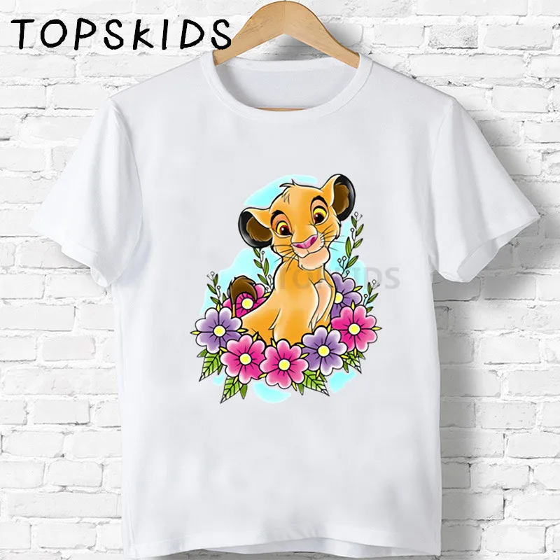 White-L Коллекция года, Детская футболка с милым Simba и рисунком льва детская одежда с забавными животными для мальчиков и девочек детская летняя футболка HKP5315 - Цвет: White-L