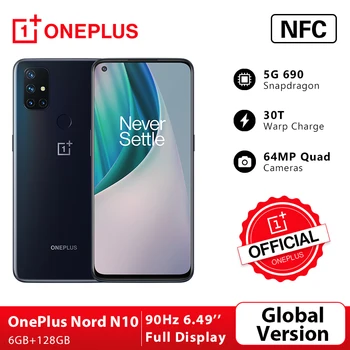 Перейти на Алиэкспресс и купить Глобальная версия OnePlus Nord N10 5G 6 ГБ 128 Snapdragon 690 смартфон 6,49 дюйм90 Гц Дисплей 64MP Quad камеры 30 Вт Warp зарядка NFC; промо код: LUCKY1500 P18000-1500