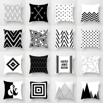 

Black Geometric Arrow Wavy Dot Short Plush Printed Pillow Cushion Black and White Gray Cross Geometric Pillow