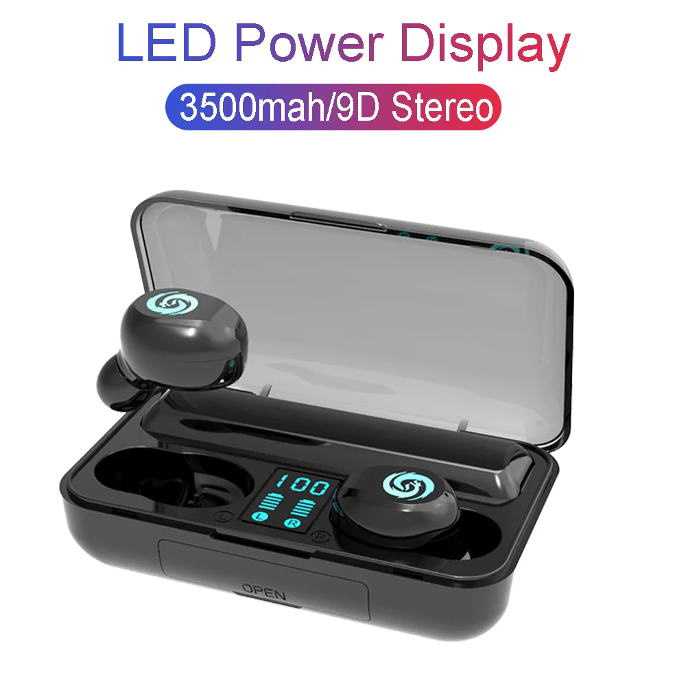 Tws F9 bluetooth 5 0 наушники беспроводные Charing чехол 3500 мАч 9D стерео Handsfree гарнитуры для