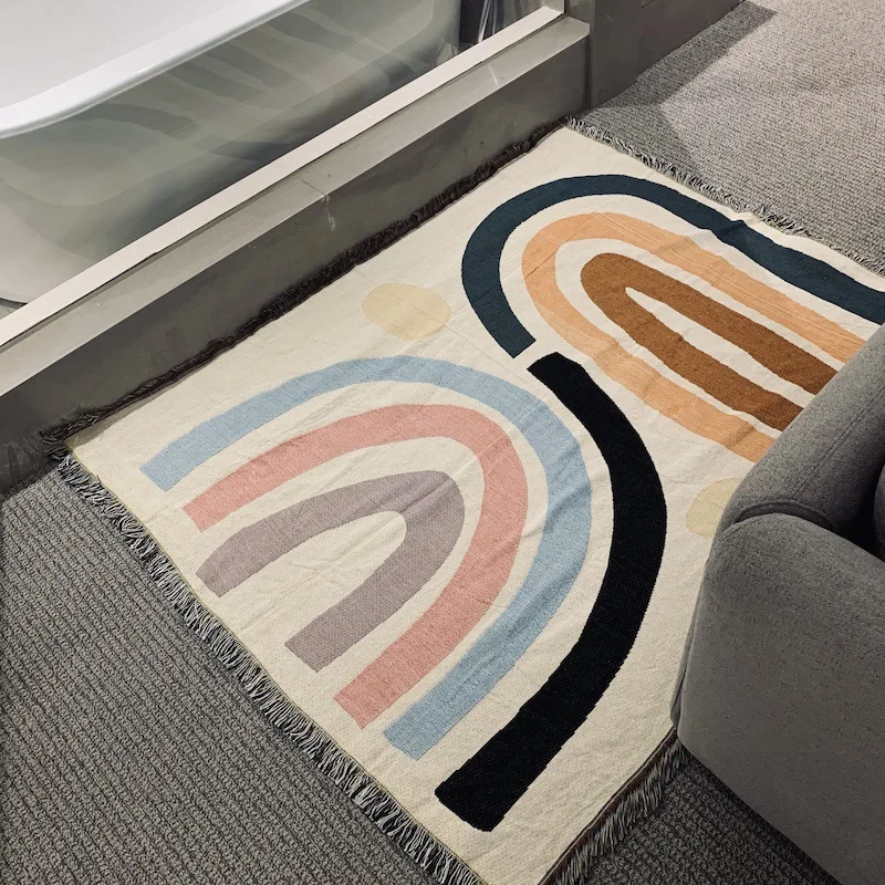 125x150cm Радужное одеяло с бахромой абстрактный геометрический узор диванное Декоративное подвесное гобеленовое одеяло s ковер домашний декор - Цвет: 125x150cm