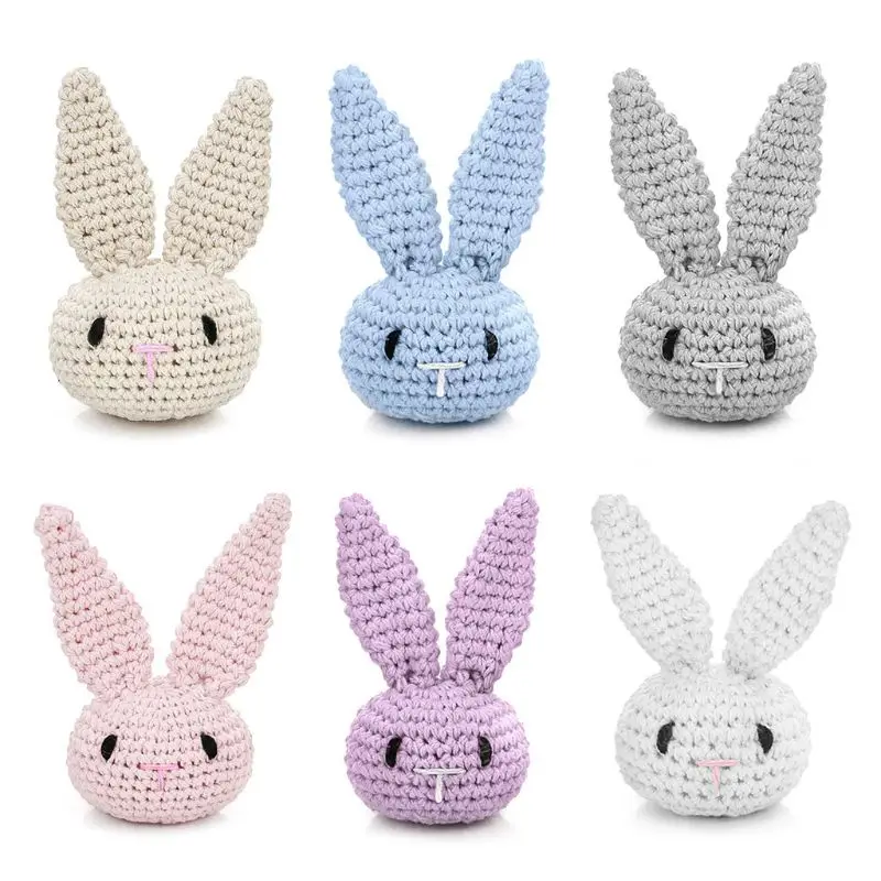 Handmade Crochet DIY Pacifier Clip Chain Accessories Cute Bunny Head Baby Teething Soother Decorations