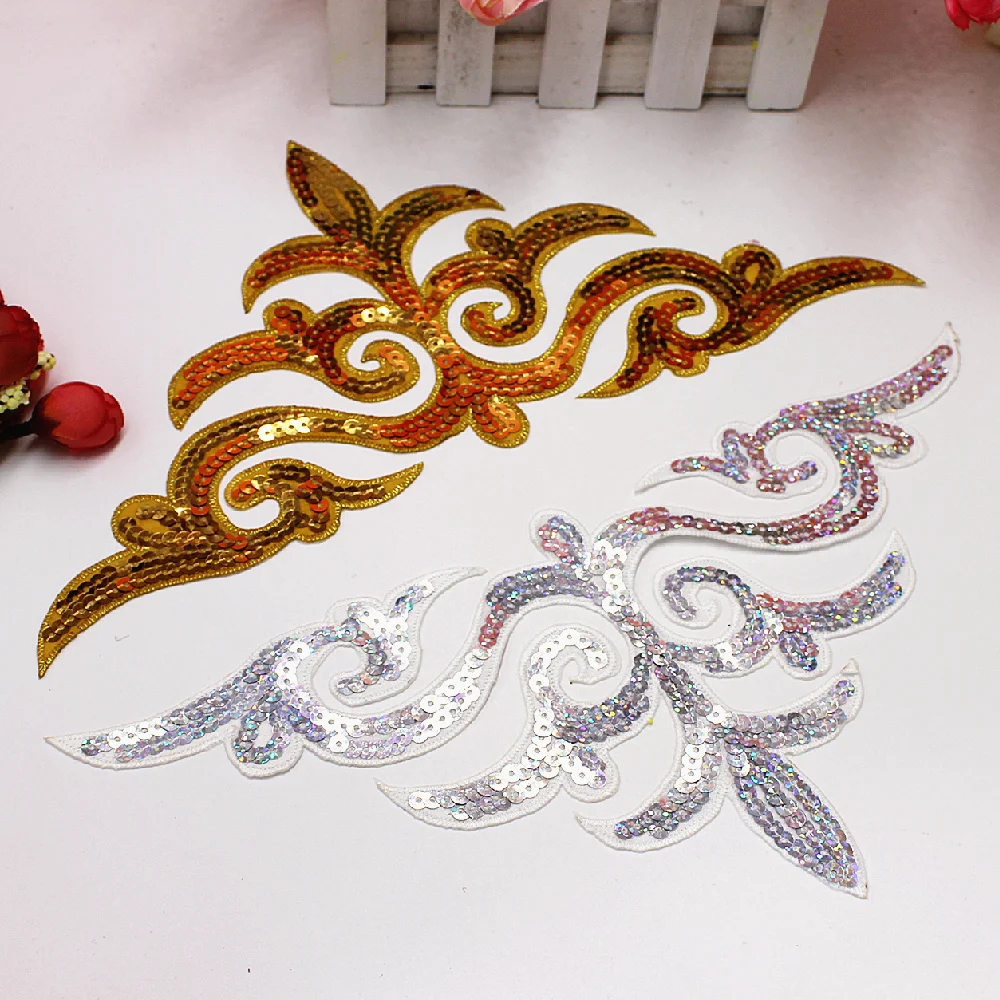 1 Piece Sequined Appliqued Iron On Embroidery Patches Cosplay Costumes 19cm-9.5cm