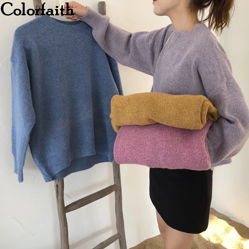 Colorfaith Новинка 2019 осень зима женские свитера с круглым вырезом свободные Вязаные