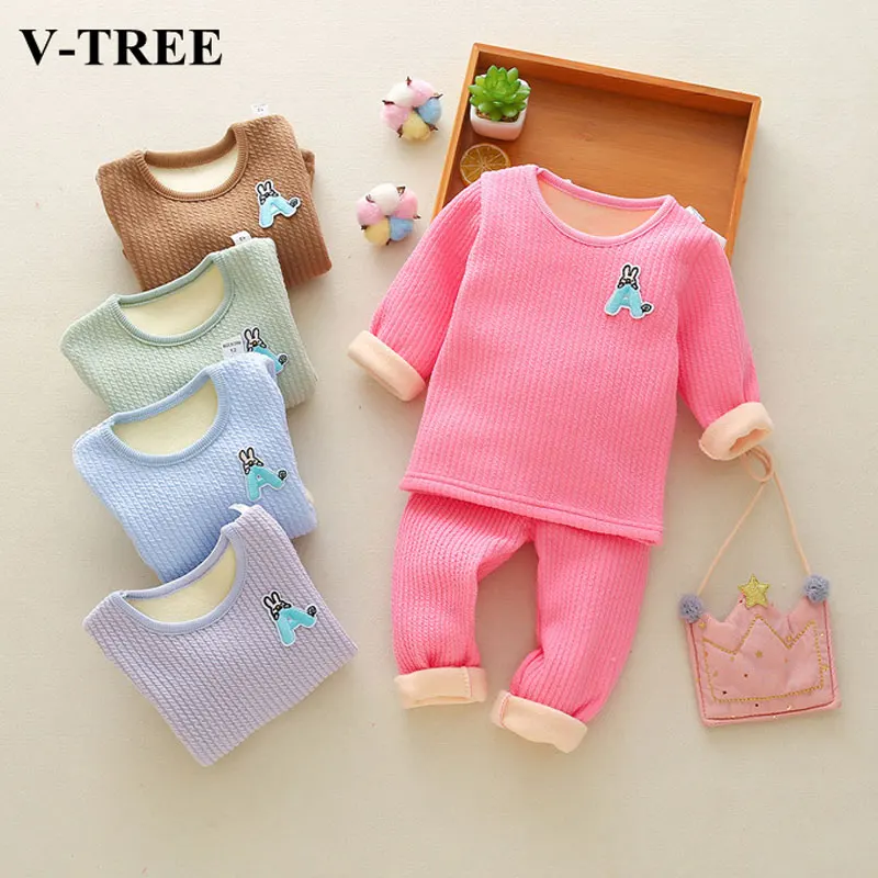 

Winter Children Clothing Set Fleece Baby Bottoms Thicken Thermal Underwear For Kids Velvet Baby Pajamas Set Toddler Clothes Sets