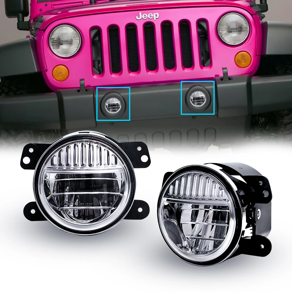 

2PCS 4Inch Round Led Fog Lights 30W 6000K White Halo Ring DRL Off Road Fog Lamps For Jeep Wrangler JK TJ LJ Grand Cherokee