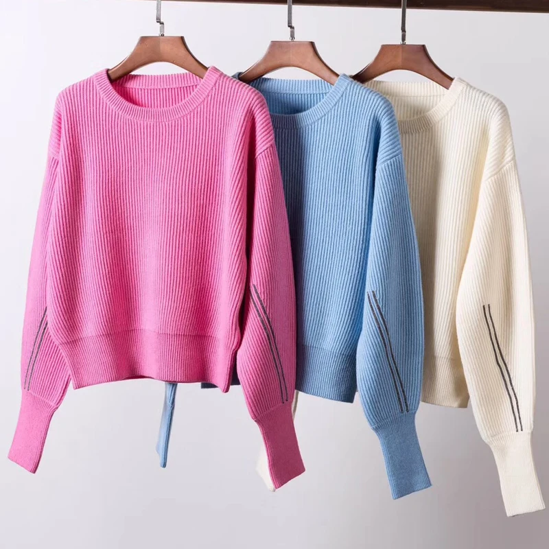 Высокое качество кашемировый свитер для женщин с круглым вырезом тонкий стиль леди длинный рукав Пуловеры женский свитер